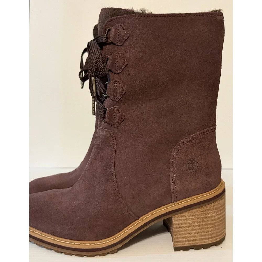 Timberland Sienna High Waterproof Faux Fur Mid Boots Size 9.5 Purple Suede Lace